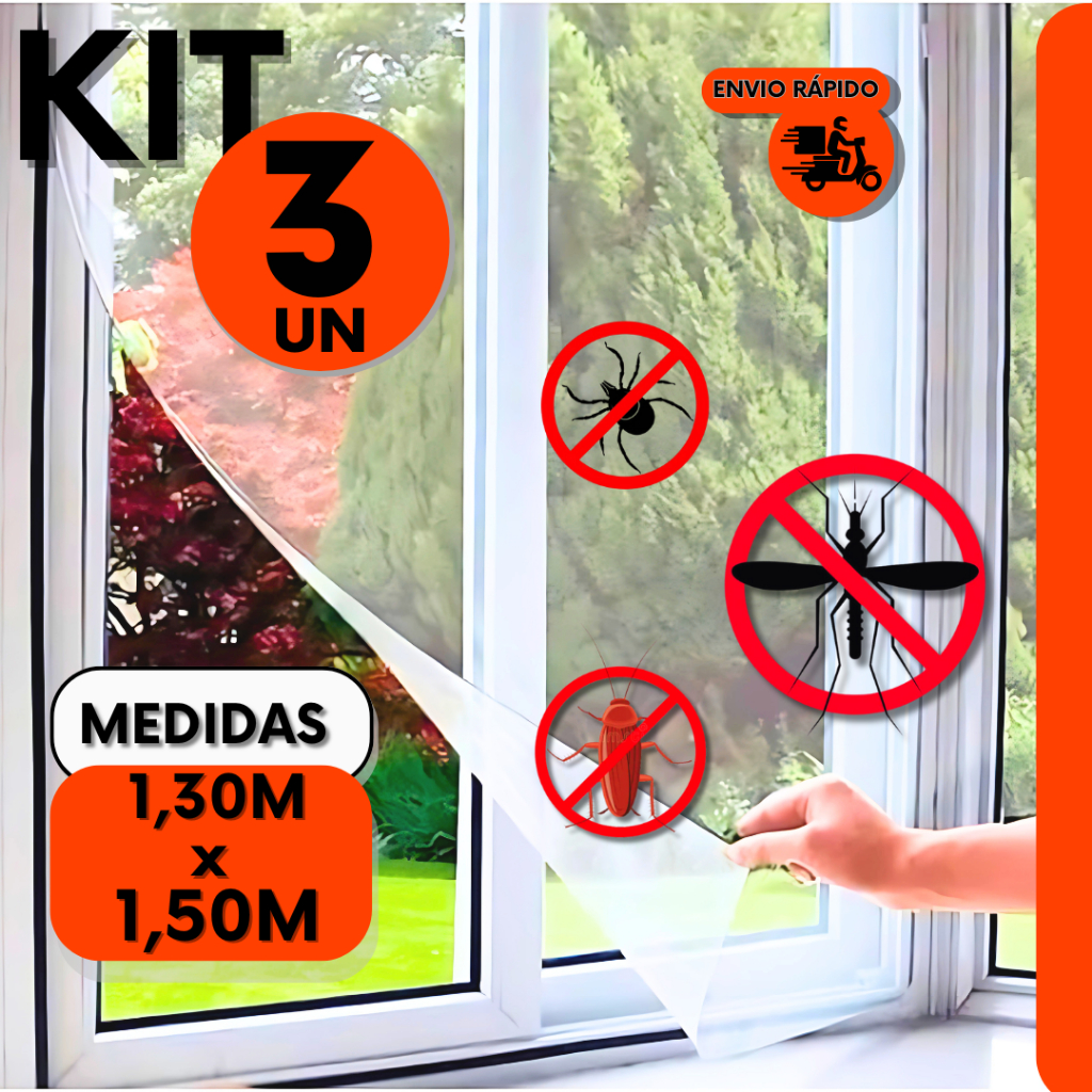 Combo 3 Tela Mosquiteiro Janela Removível com Fecho de Contato e Fita Dulpa Face Contra Mosquitos e
