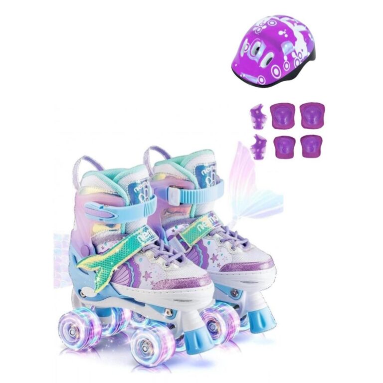 Patins Infantil Sereia Roxo 4 Rodas Ajustável com
