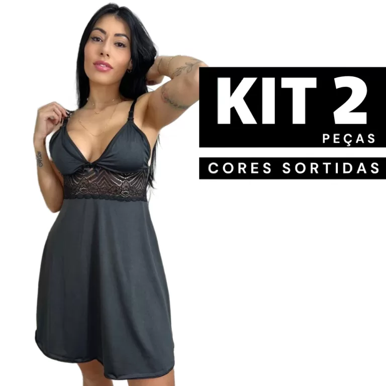 Kit 2/1 Camisola Amamentação em Renda Maternidad