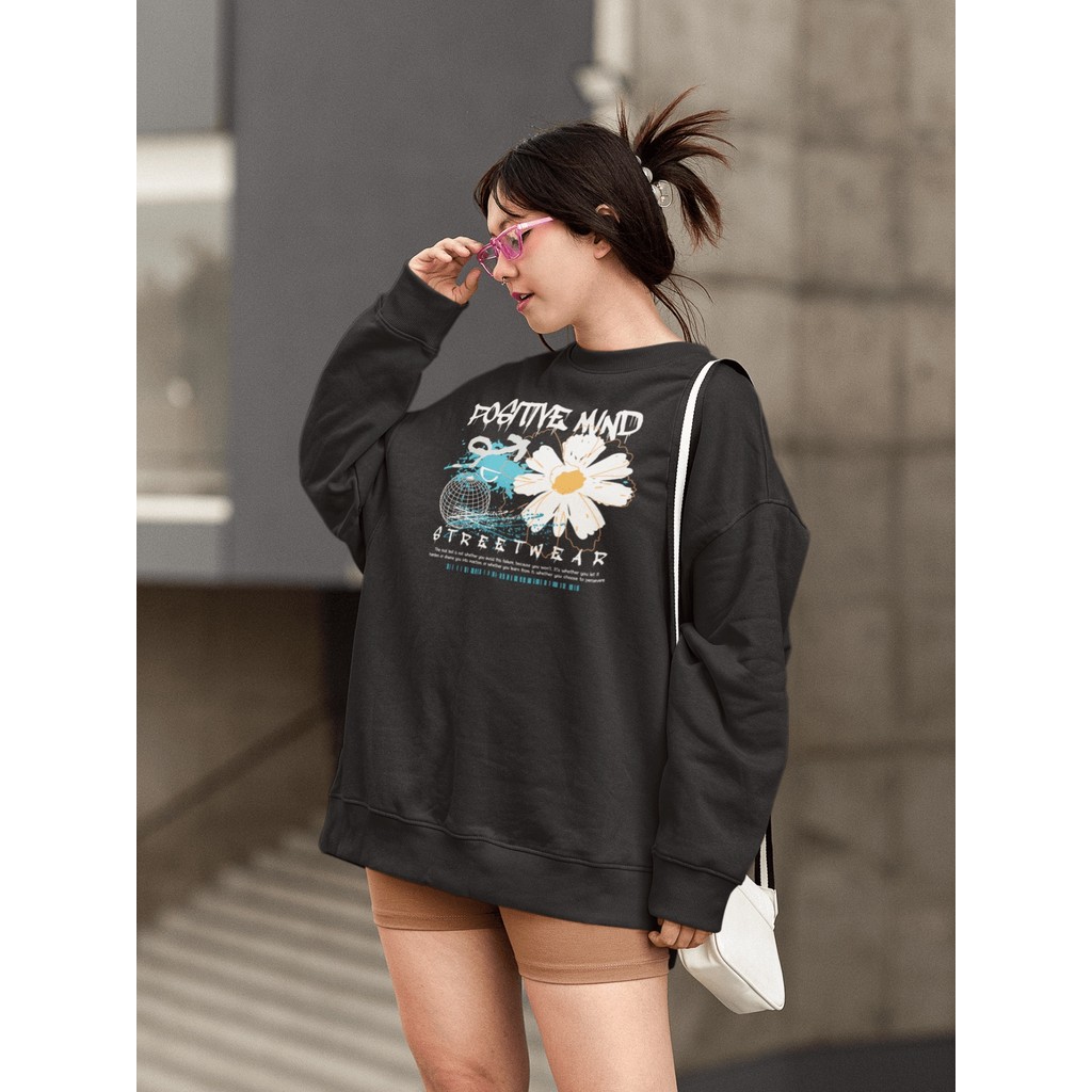 Moletom Blusa de Frio Básico Estiloso Feminino Estampado Gola Redonda Confortável 100% Algodão – Flo