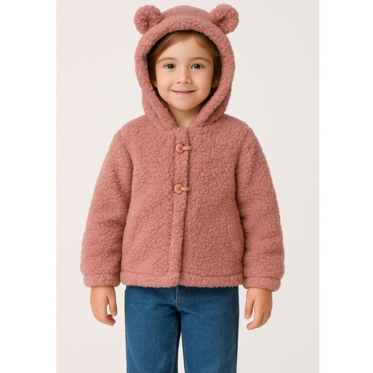 Blusa Casaco Infantil Menina Teddy Touca Orelhinha