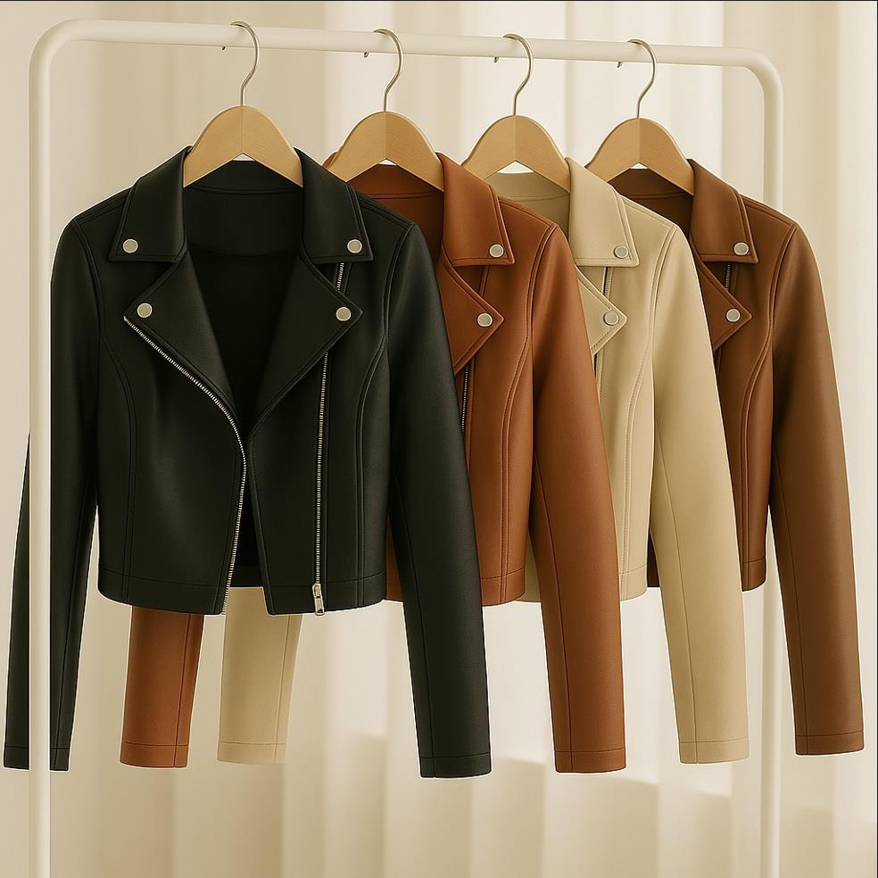 Jaqueta Feminina de Couro com Zíper Premium Várias Cores