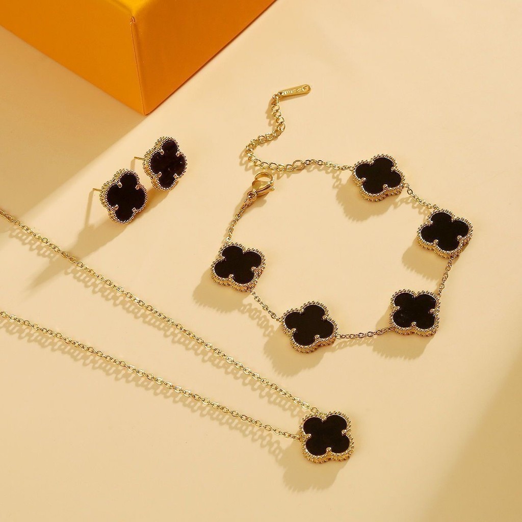kit colar brinco Trevo Colar de Folhas de Trevo  Brincos Conjunto de Jóias de Moda
