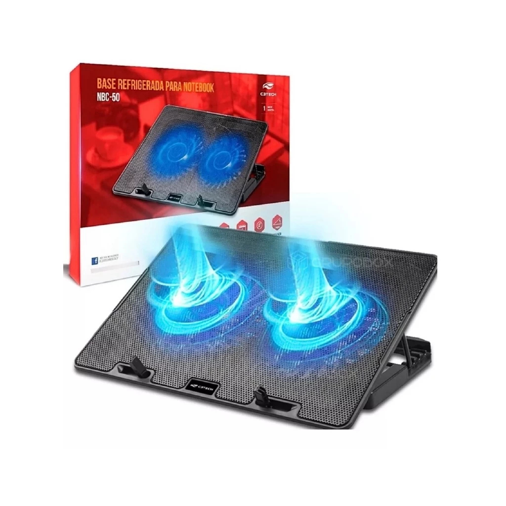Base Suporte Notebook C3TECH Nbc-50bk15-15,6Led 2 Cooler azul vertical fan laptop refrigerado