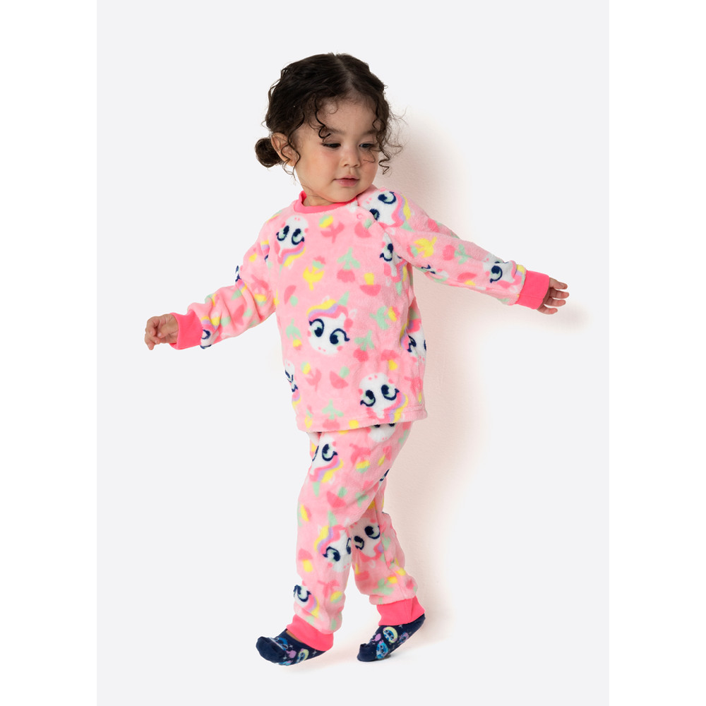Pijama Infantil Menina Blusa Manga Longa Soft e Calça 2 Peças Bebê Unicórnio Encantado Puket