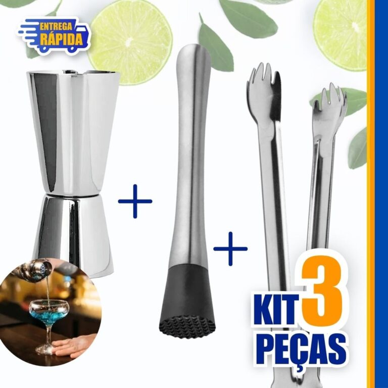Kit 3 peças Pegador de gelo, Socador, Dosador dup