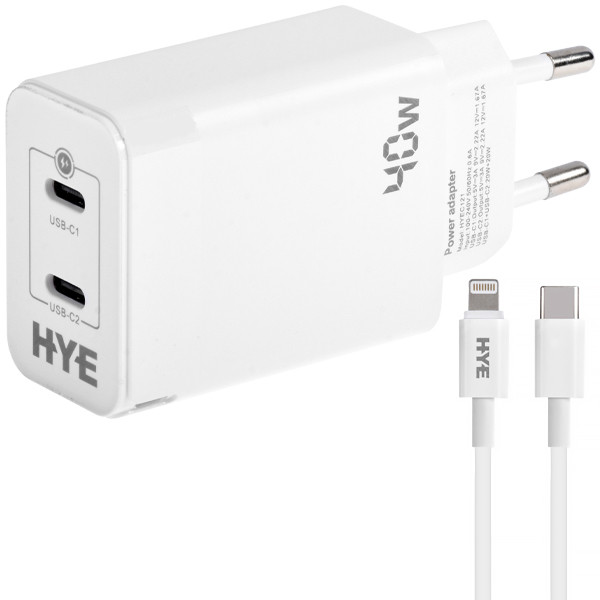 Carregador Hye HYEC121L 2 USB-C de 40 Watts + Cabo