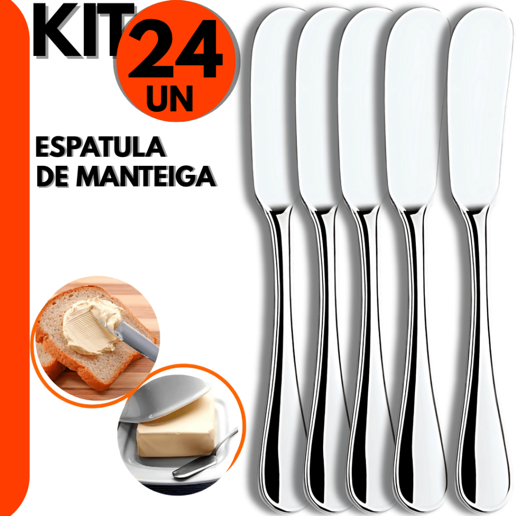 Kit 24 Pçs Espátula de Manteiga Inox Faca de Manteiga p/ Toque Premium Hotel Casa e Restaurante