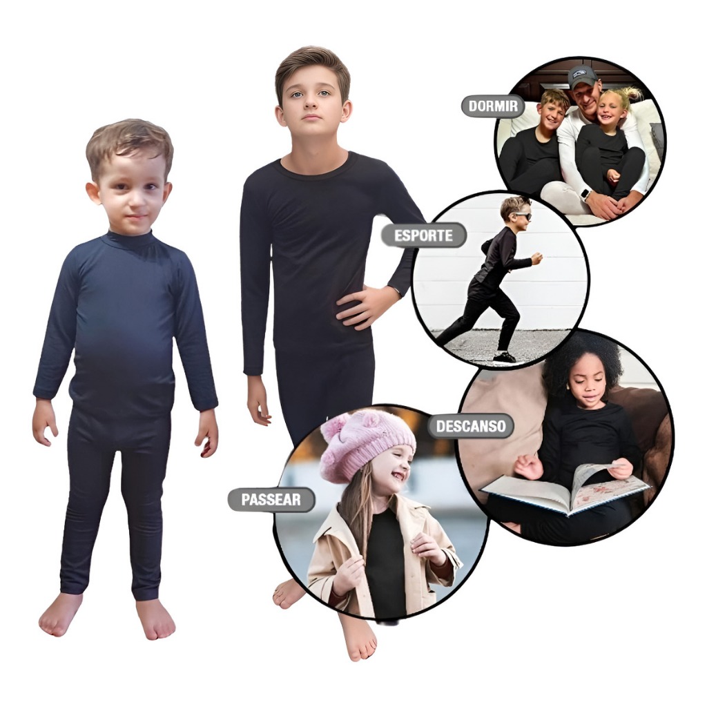 Conjunto Térmico Peluciado Juvenil E Infantil Unissex Blusa Manga Comprida E Calça Segunda Pele