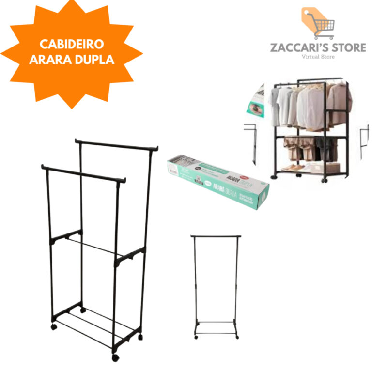 Cabideiro Arara Dupla de Roupa Com Sapateira E Rod