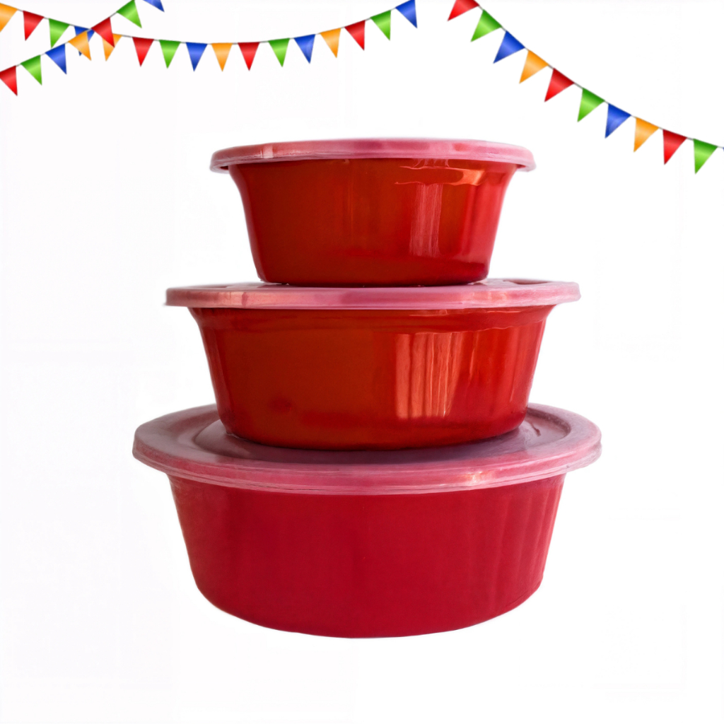 Kit 3 Bacias Plásticas Canelada C/tampa color Cozinha Casa Armazenador