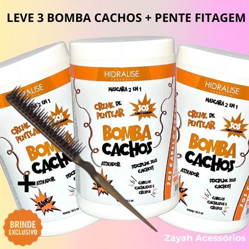 Kit 3 Máscara Bomba Cachos + Pente Fitagem Gráti