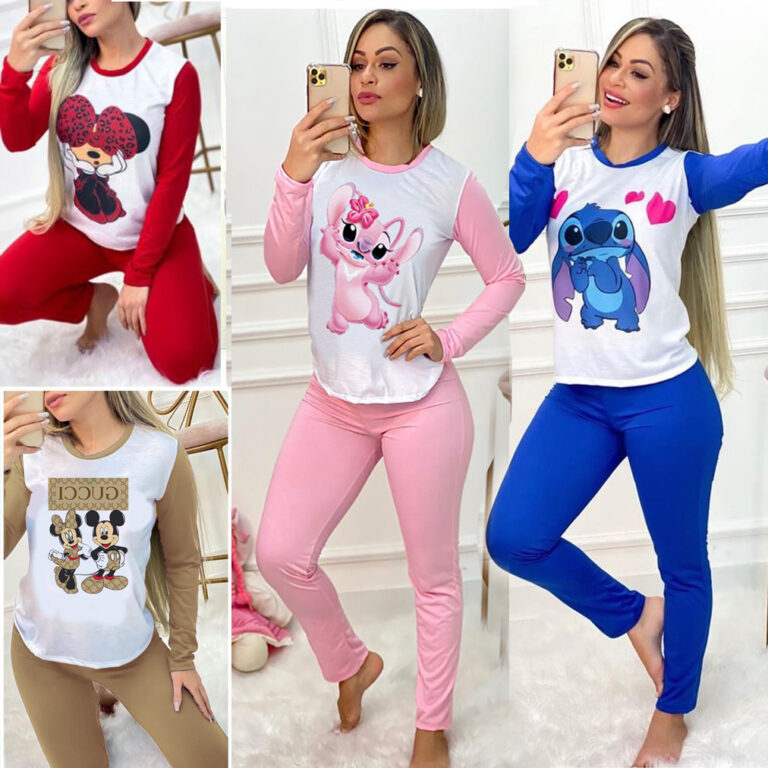 Pijama Feminino Manga Longa e Calça Luxo Inverno 