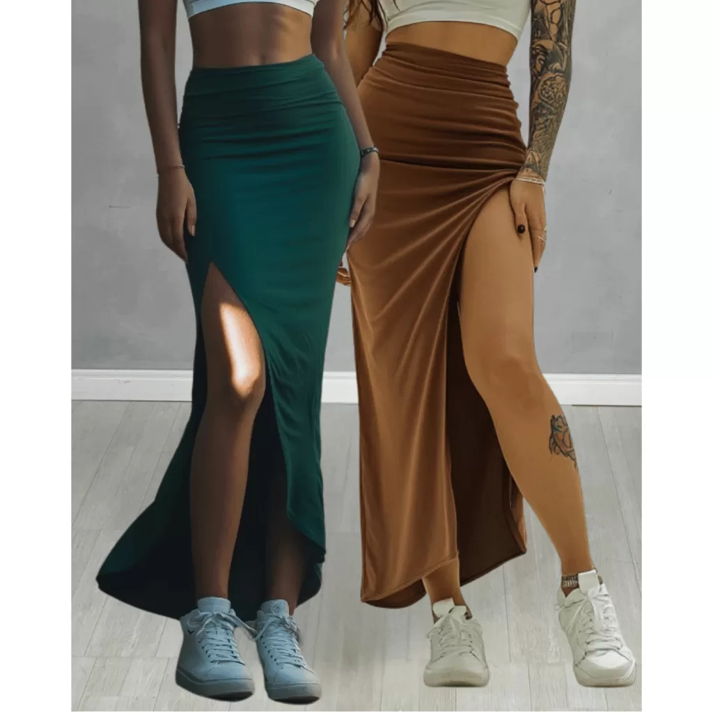 Saia Fenda Longa Longuete Abertura Lateral Moda Blogueira Cintura Alta Elegante Unidade e Kit