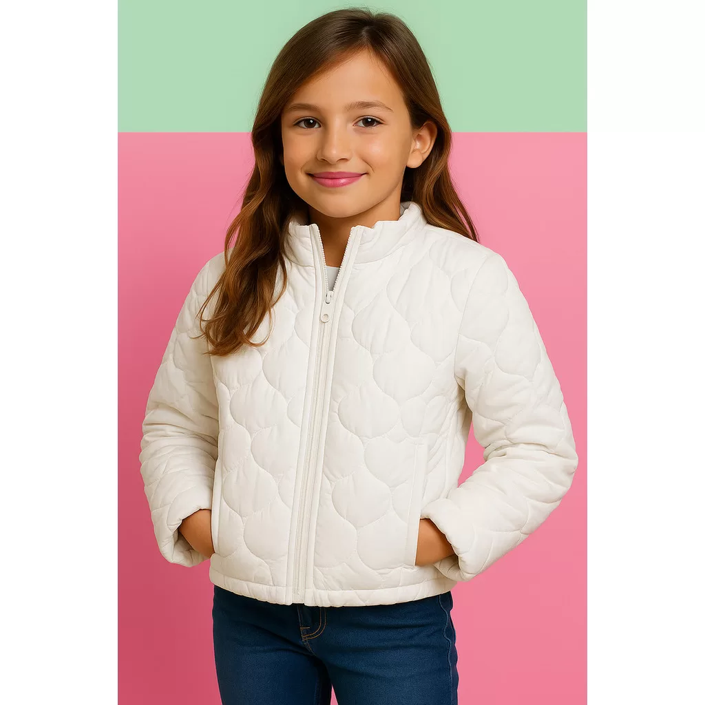 Jaqueta Puffer Infantil Menina Coração Bordado 4 A 10 Anos