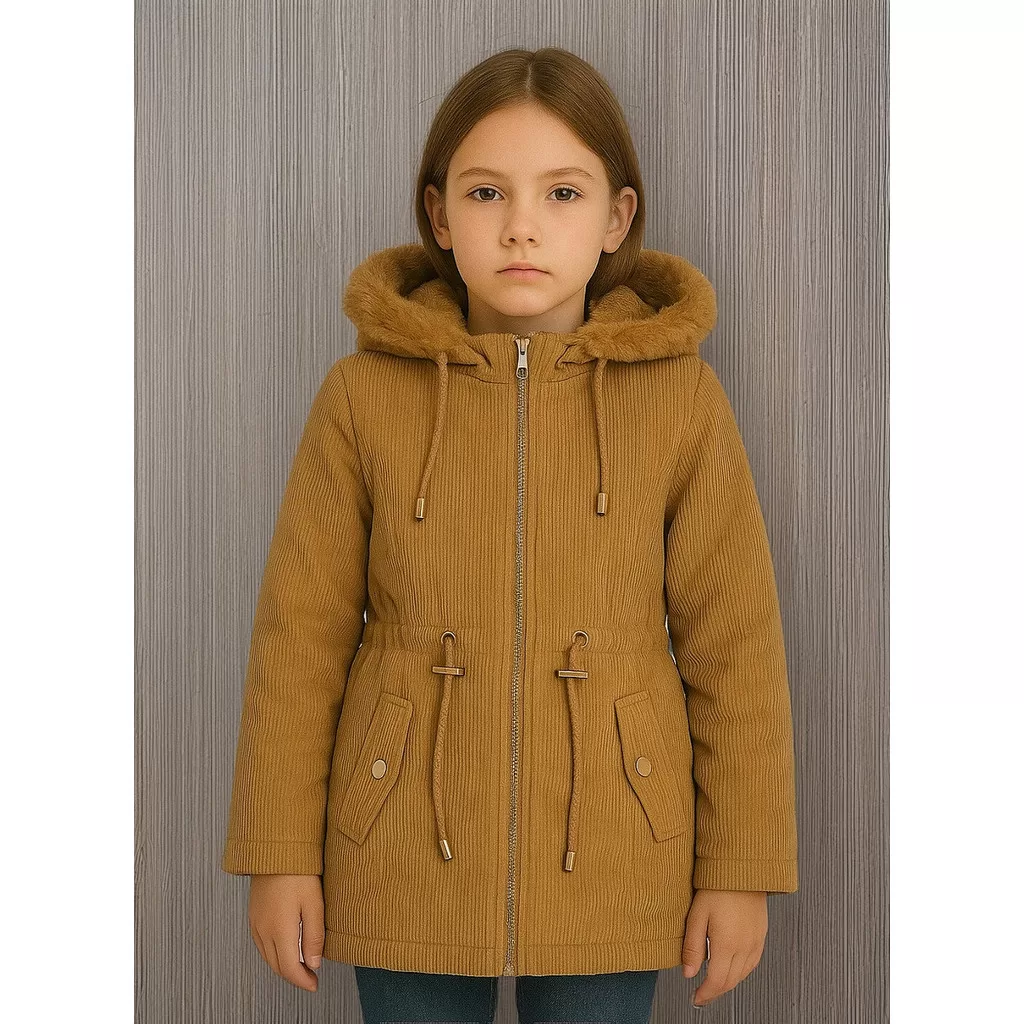 Parka Feminina Forrada Com Pelo Dupla Face com Capuz Infantil Juvenil 8 ao 16 Sarja e Algodão