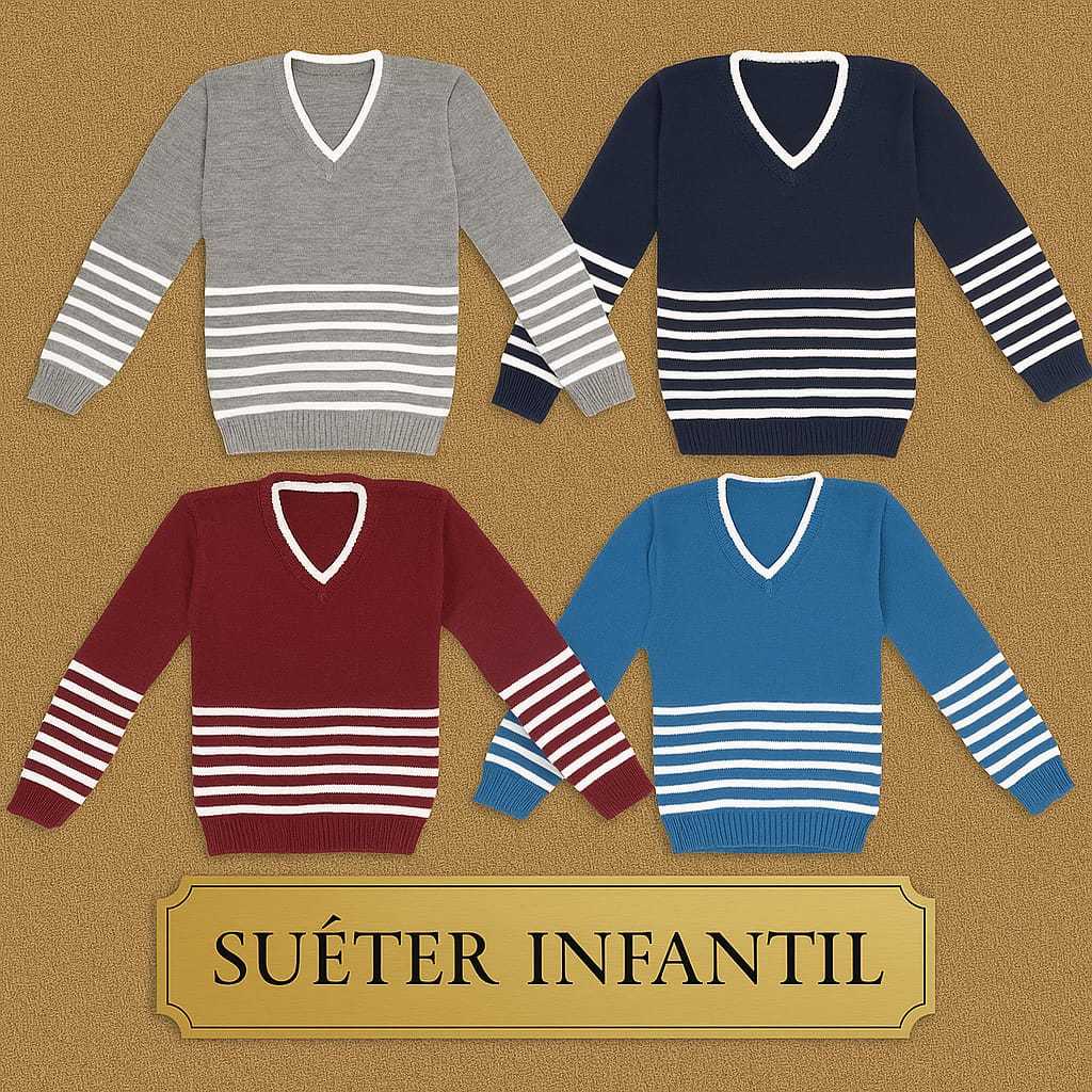 Blusa Infantil Masculina Tricot Lã Manga Longa Inverno Quente e Confortável – Sueter Listrado