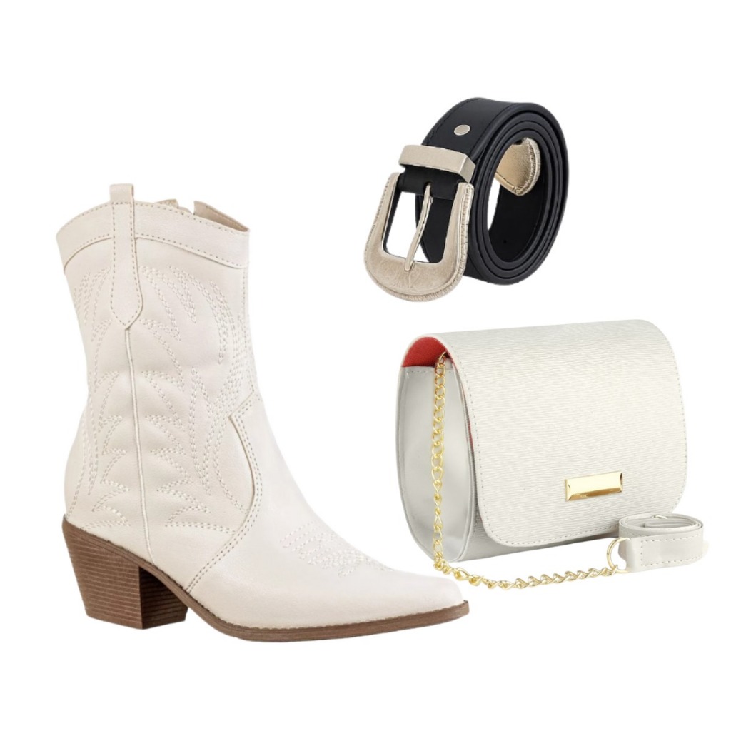 Kit Country Western Bota + Bolsa + Cinto De Presente