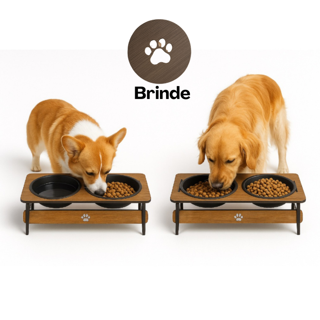 Kit 2 Comedouros Duplo Em Madeira Resistente Para Gatos de Pequeno Porte