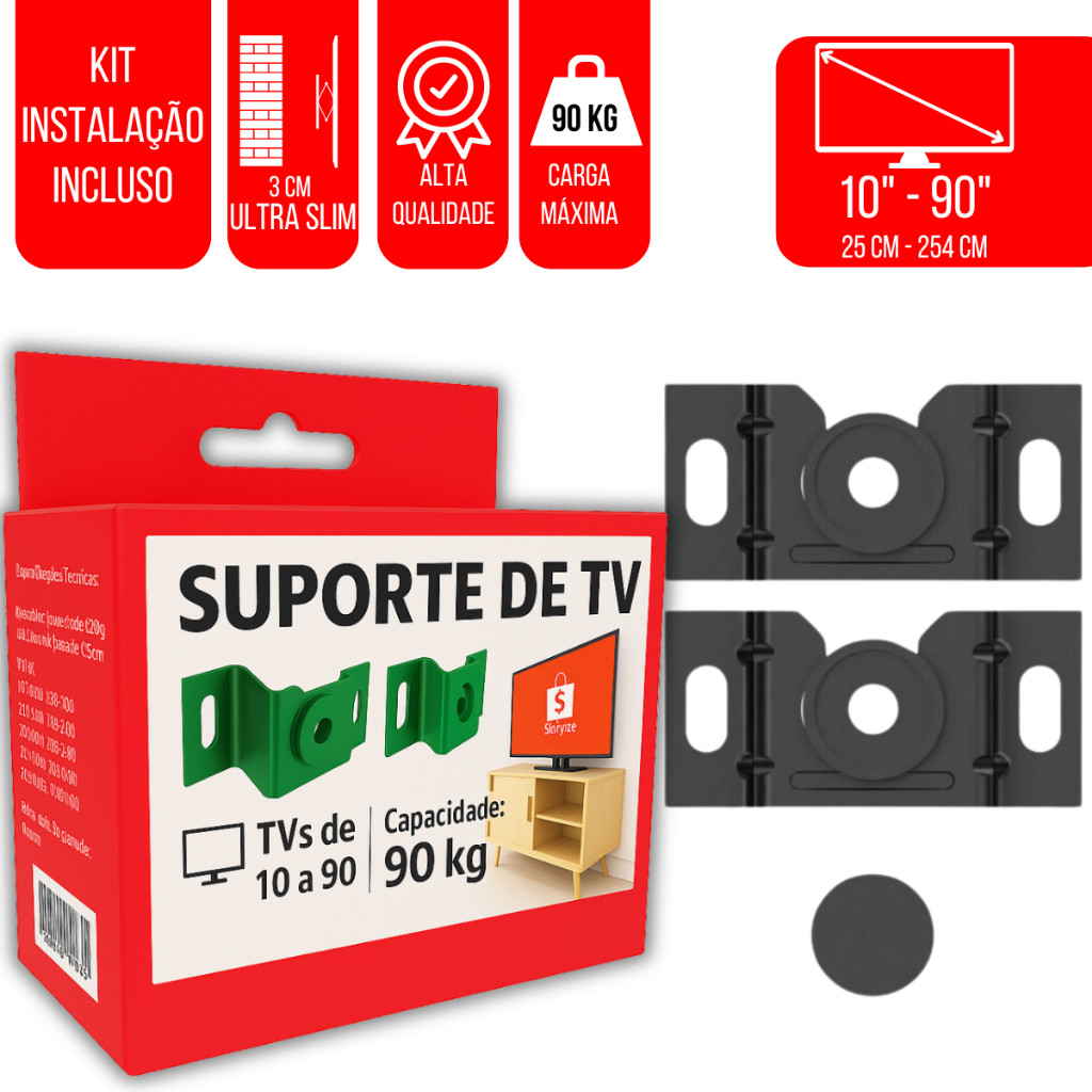 Suporte Universal Fixo p/ Smart TV 4K LED QLED – 10 até 100 Ultra Resistente