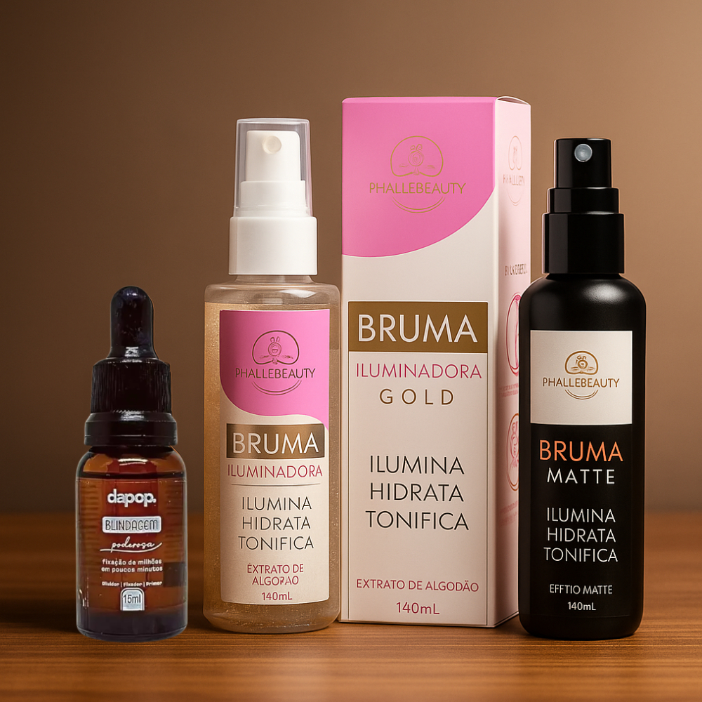 Kit Fixador de Maquiagem Poderoso 1 Blindagem 2 Brumas Matte e Glow