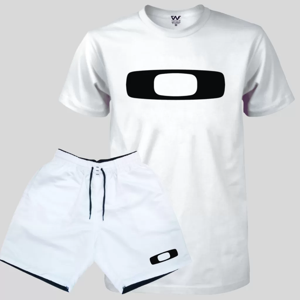 conjunto Bermuda Elastano + Camiseta okl Masculina kit moda praia Lançamento
