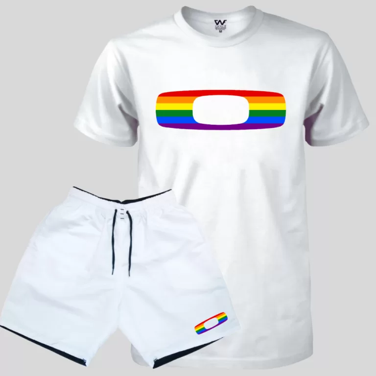 Conjunto Lgbt Camiseta Masculina + Short de Praia 