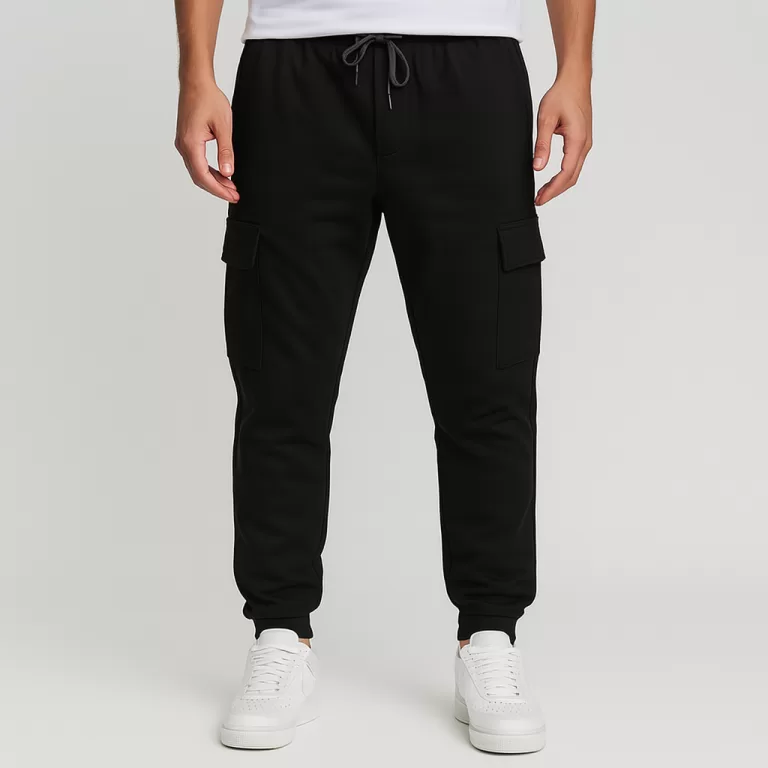 calça moletom masculina cargo preta com punho e b