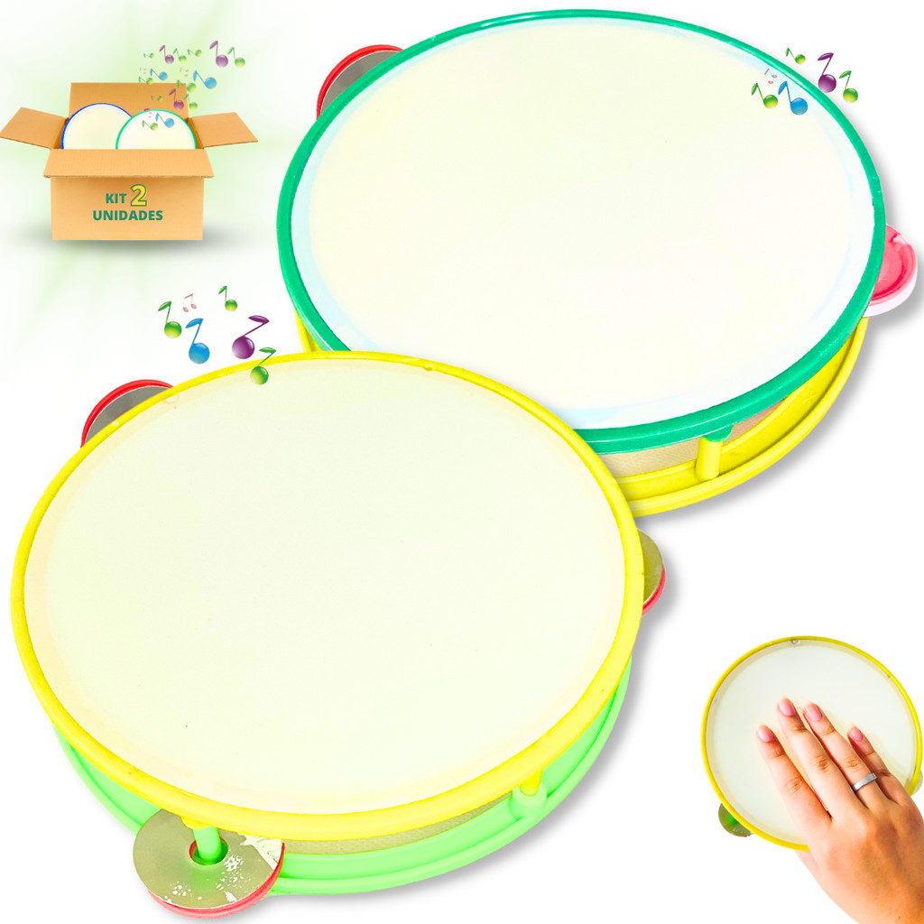 Kit 2 Pandeiros De Brinquedo Pandeirinho Plástico Colorido
