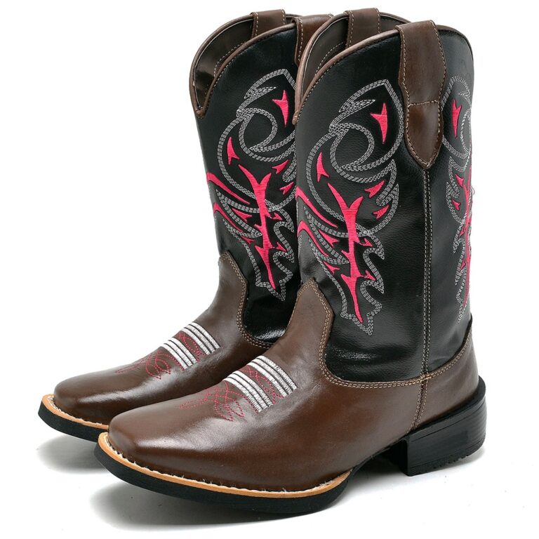 Bota Texana Feminina Café Com Bordado Tribal Rosa