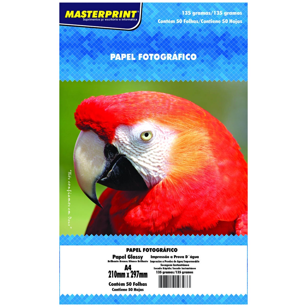 Papel Fotográfico Glossy 135g A4 Branco Brilhante Masterprint com 50 Folhas