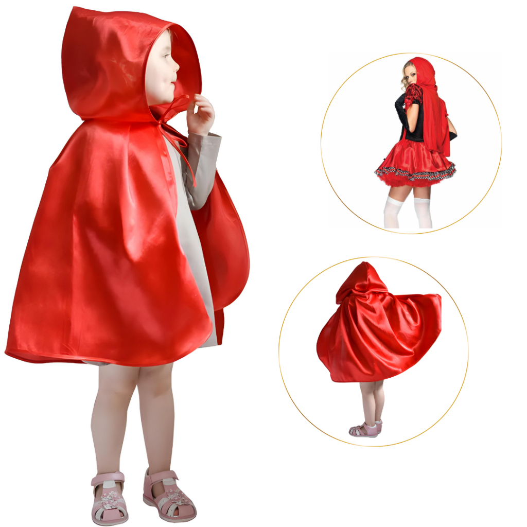 Fantasia Capa Chapeuzinho Vermelho Curto Adulto Capuz Carnaval Premium Entrega Ultra Rapida