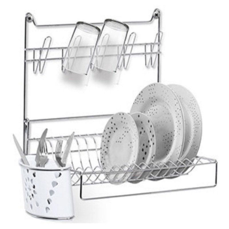 Escorredor Dobrável De Parede Secador de Pratos e Porta Talheres Inox Cromado