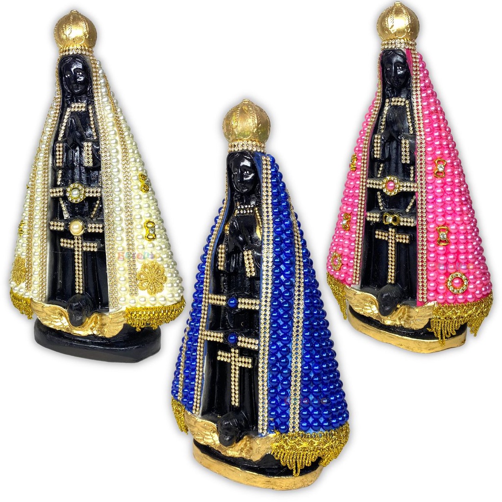 Santa Em Gesso Nossa Senhora Aparecida Manto C/ Pérolas
