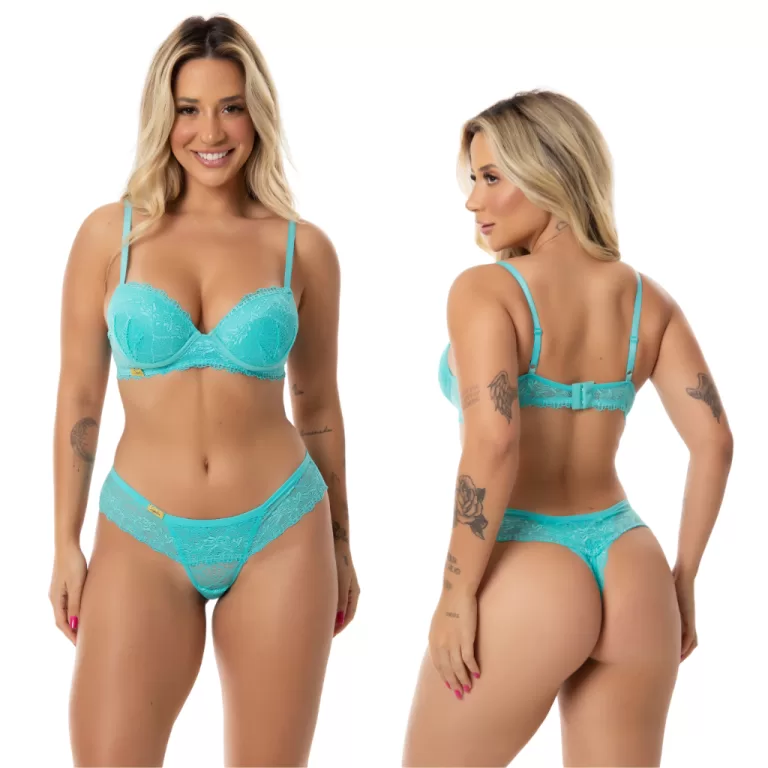 Kit 3 Conjunto Feminino Calcinha e Sutiã Em Renda