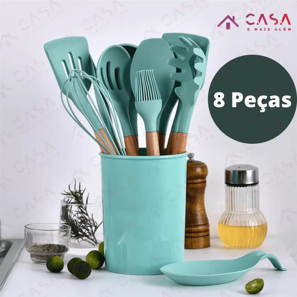 Conjunto de utensílios domésticos em silicone com 8 peças
