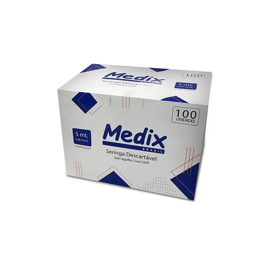 Seringa Hipodérmica sem Agulha Luer Lock – 5ml – Caixa com 100 un.