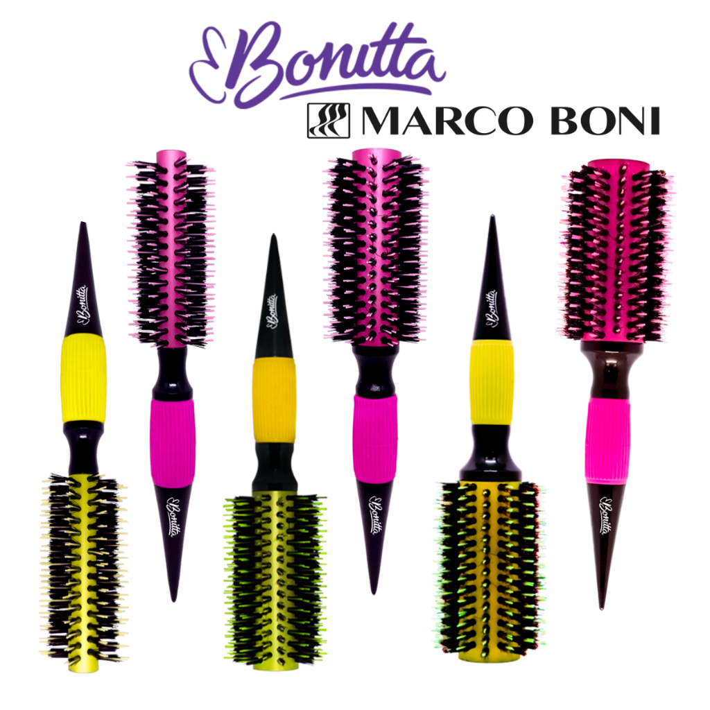 Escova de Cabelo Profissional Cerdas Javali Resistente Bonitta By Marco Boni Redonda Salão Alisa Mod