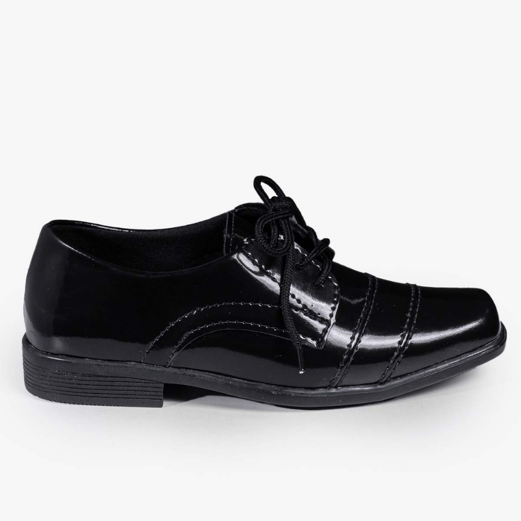 Sapato Infantil Masculino Social Preto Com Cadarço Lindo Para Eventos Formais
