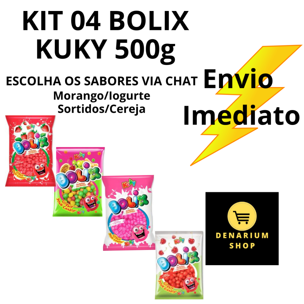 Kit 04 Bolix Tubetes Azedinha Bala de Goma Sabores Sortidos Kuky 500g por Pacote