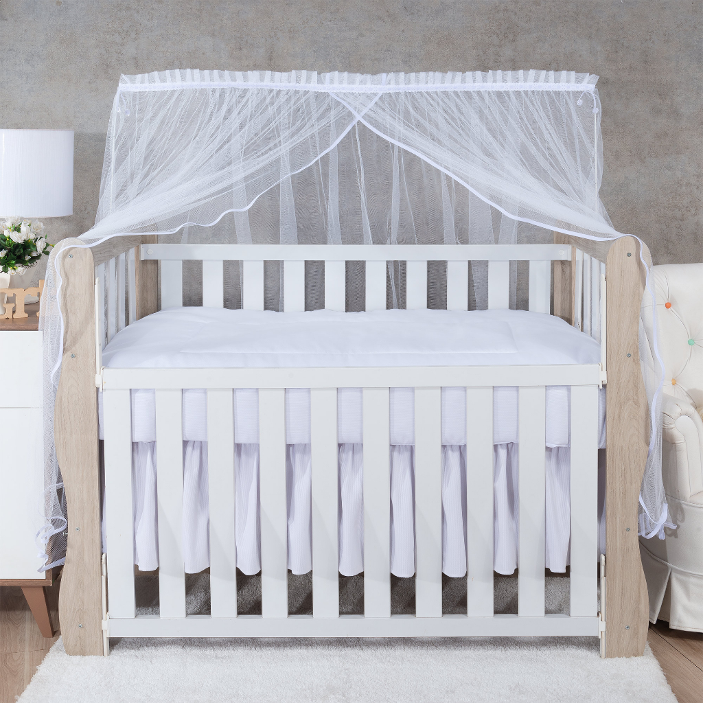 MOSQUITEIRO PARA BERÇO AMERICANO TULE BRANCO COM VIES DE VÁRIAS CORES ESCOLHA SUA COR – DELICADO