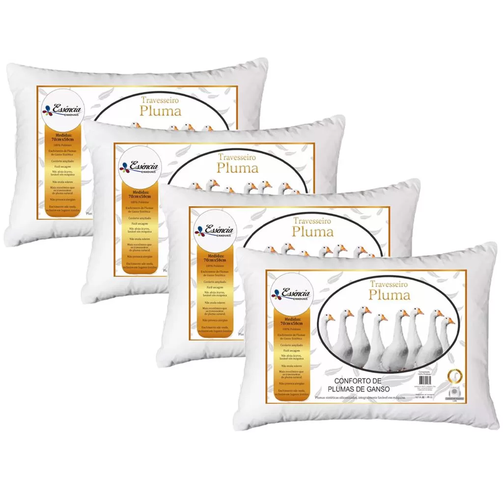 Kit 4 e 6 Travesseiro Pluma de Ganso Descanso Antiacaro 70x50cm