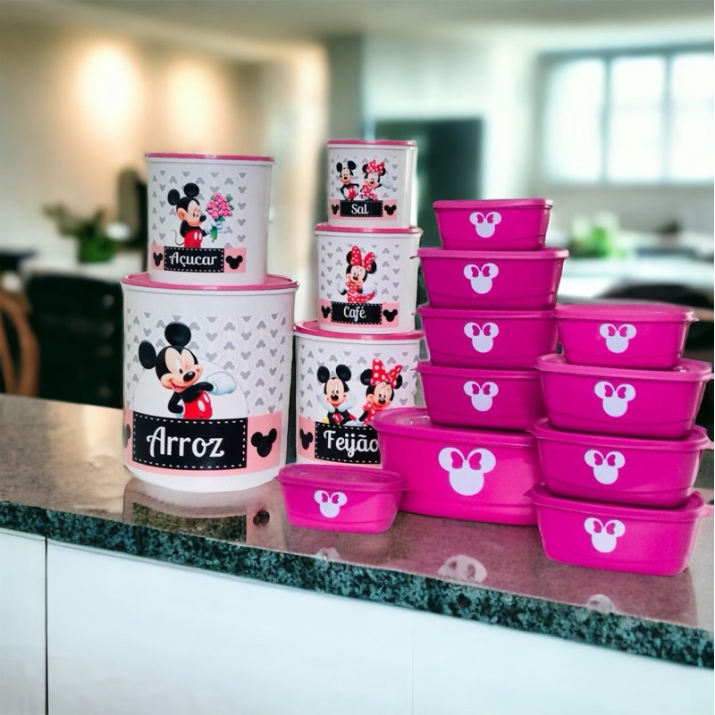 Kit de mantimentos plástico 5 peças + Kit 10 peças Minnie