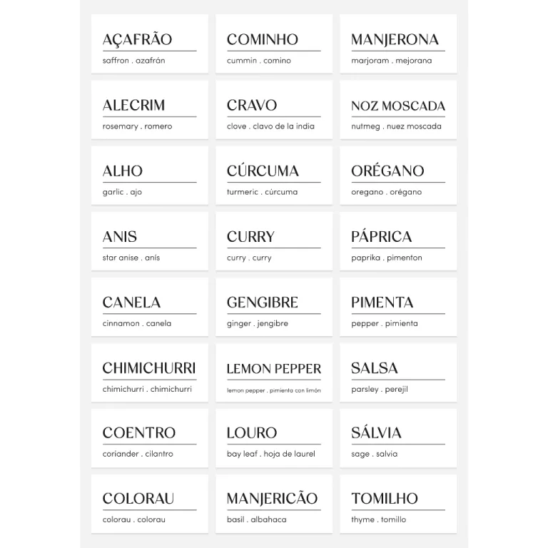 Etiquetas adesivas para temperos, mantimentos e de