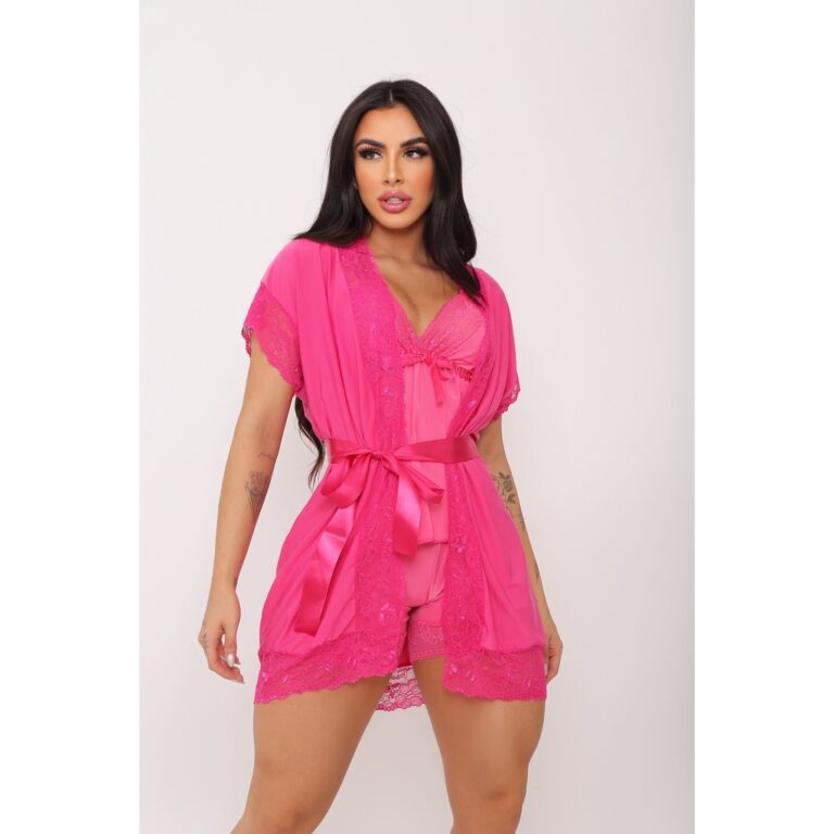 Robe Baby Doll Pijama Sensual Luxo Com Renda Premi