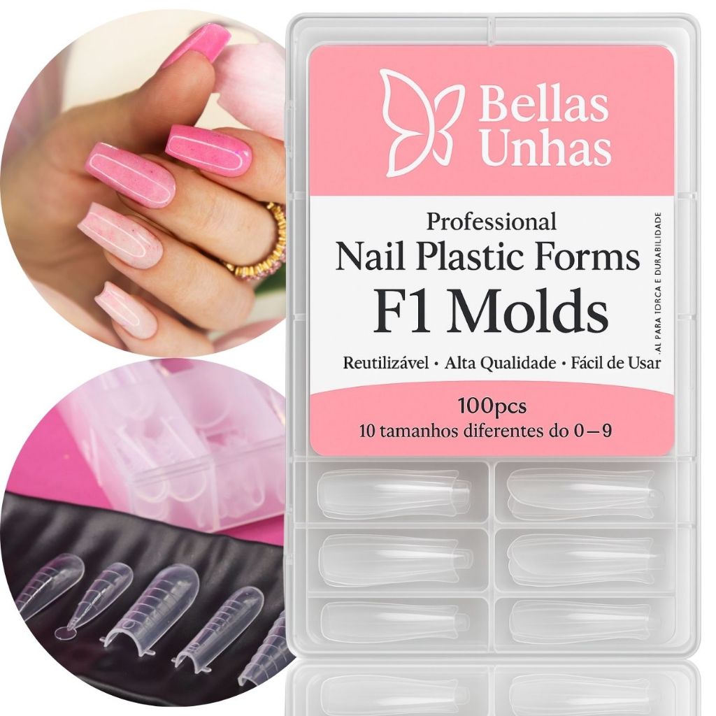 Kit 100 Moldes F1 Transparente Para Unhas Reutilizáveis Bailarina, e Curvatura c  – Envio Imediato