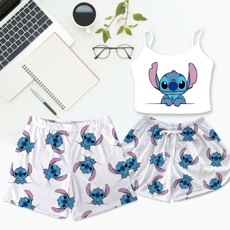 Pijama Casal Kit Baby Doll Cropped Stitch Feminino