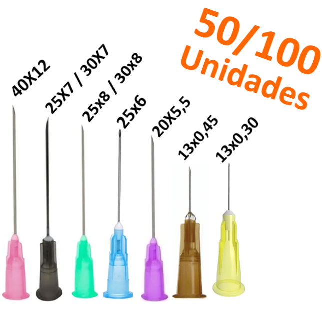 Agulha Hipodermica Com 50/100 Unidades Vários Tam
