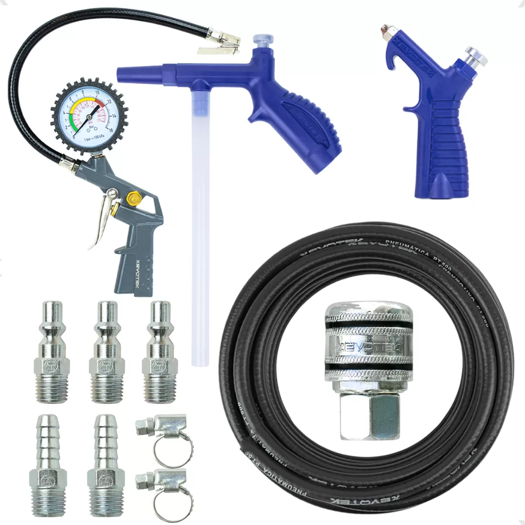 Kit Mangueira de Ar 10 Metros Com Calibrador de Manômetro e Acessórios para Compressor