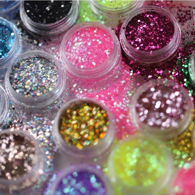 Kit com 24 potinhos de Glitter Flocado Cascata Par